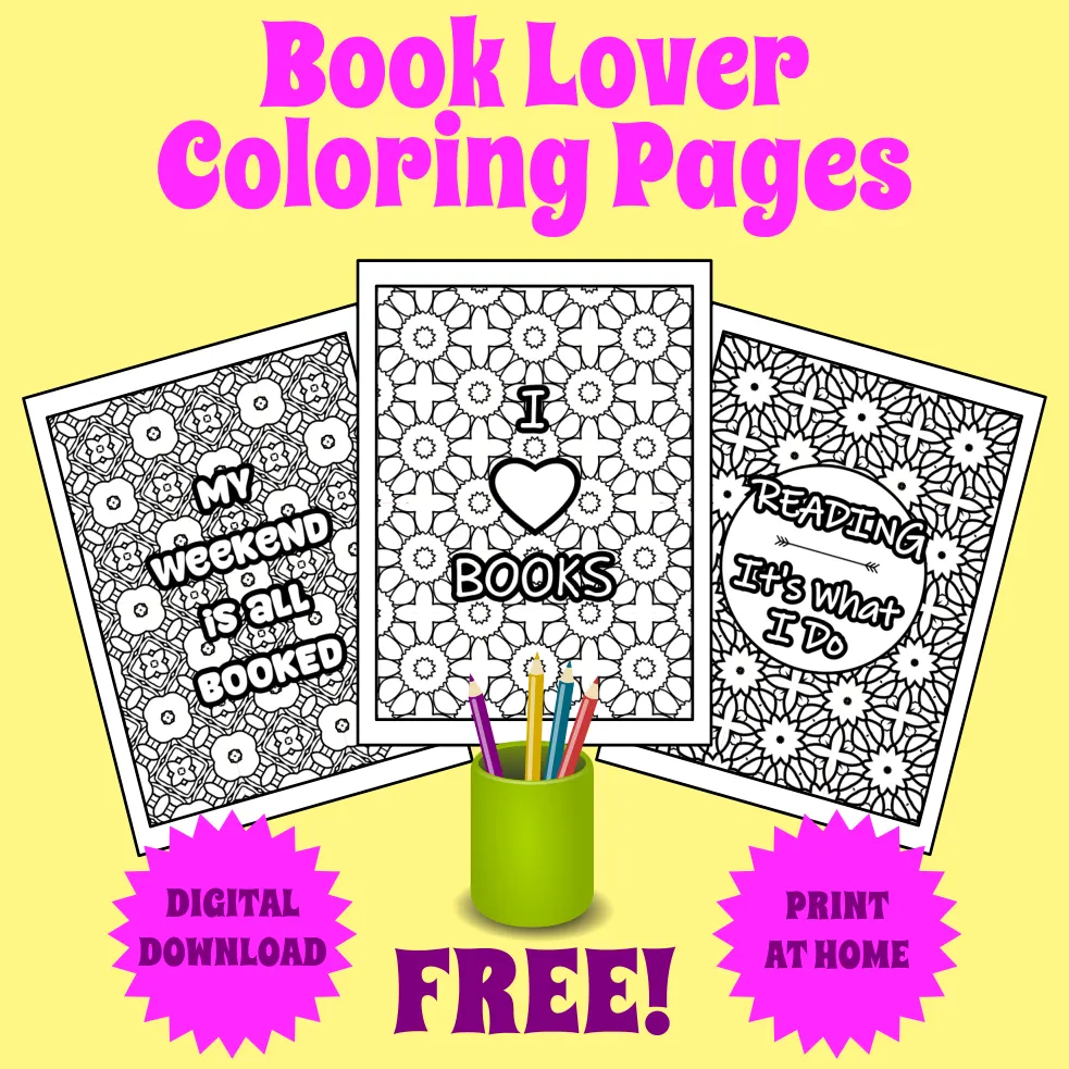 Free Coloring Pages for Book Lovers #booklover #bibliophile #bookaholic #bookaddict #freeprintables #freecoloringpages